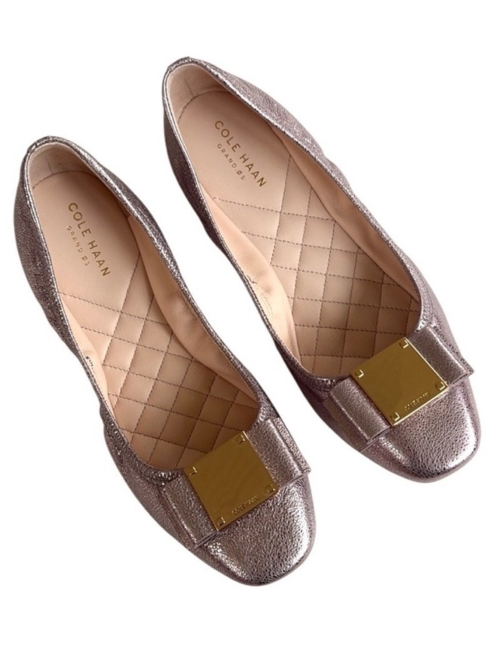 EUC Cole Haan Leather Tali Bow Flats Metallic Rose Gold Size 8